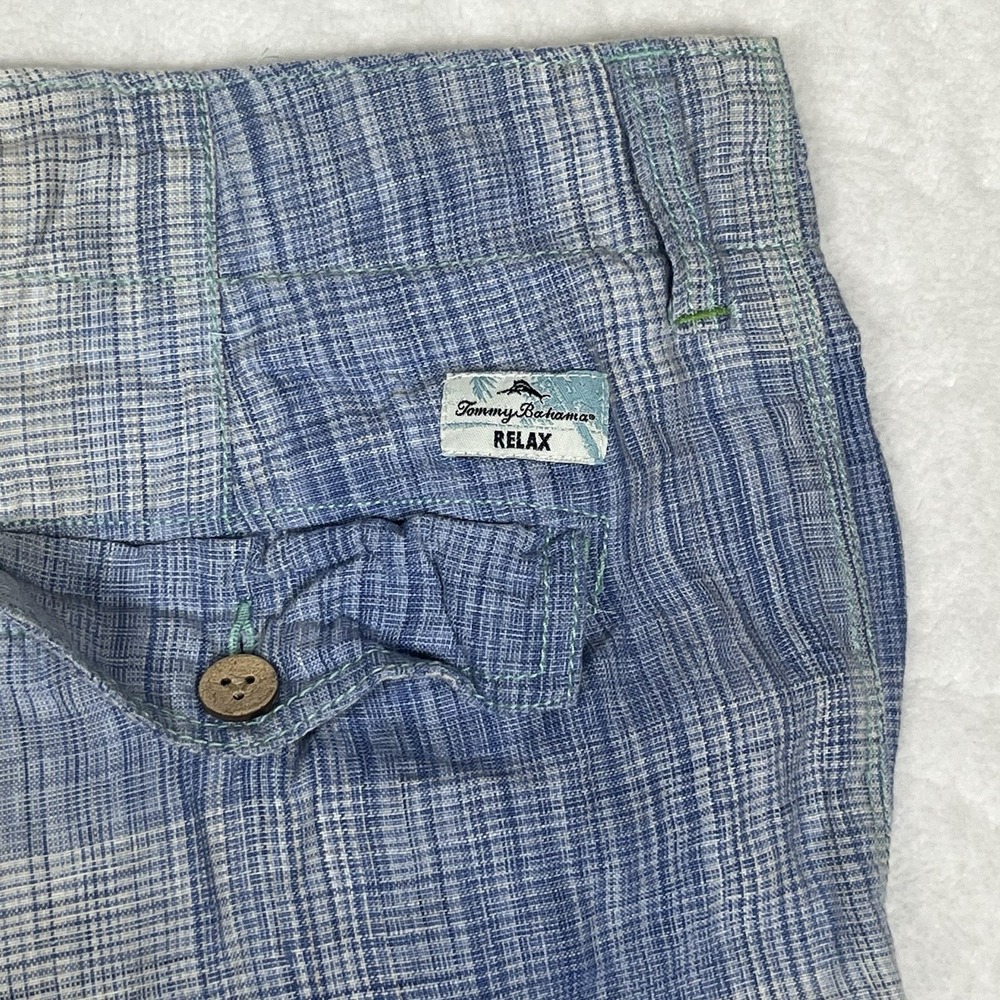 Tommy Bahama Linen Shorts 35x11 Men's Blue Plaid Flat Front 5 Pocket Seersucker - Picture 6 of 11